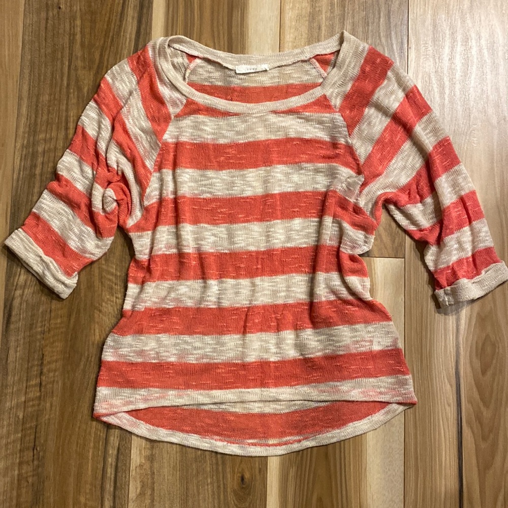 💥5 for $18💥 LUSH semi-sheer striped sweater size Small 3/4 sleeve